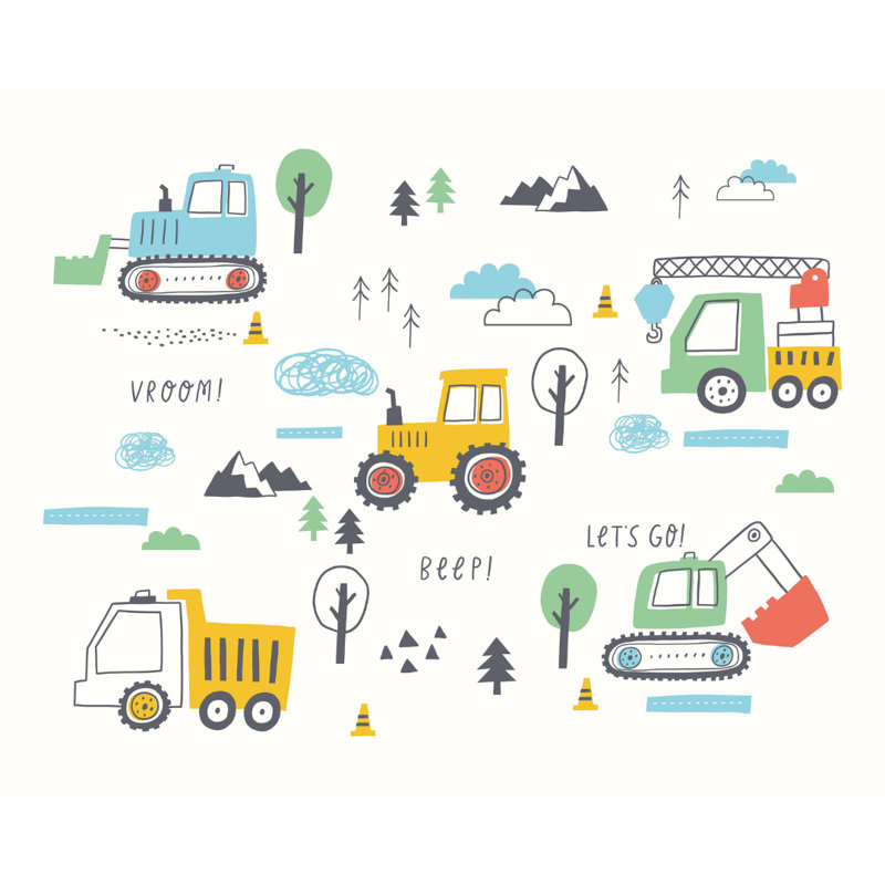 Tractors And Diggers - Wall Mural, Yellow, 280cm L x 350cm W 