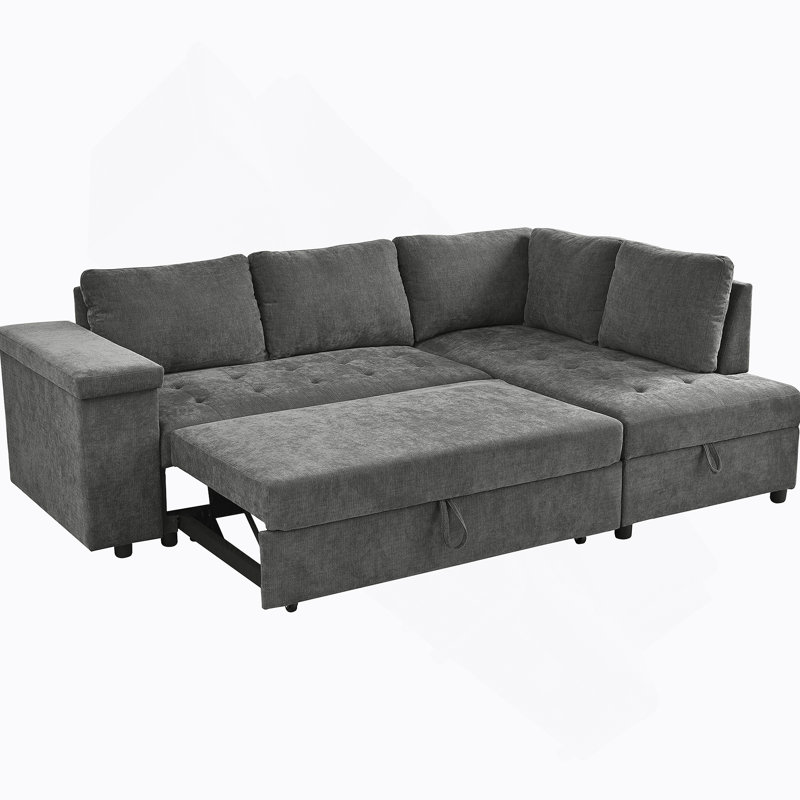 Canapé en polyester avec accoudoirs carrés, Gris