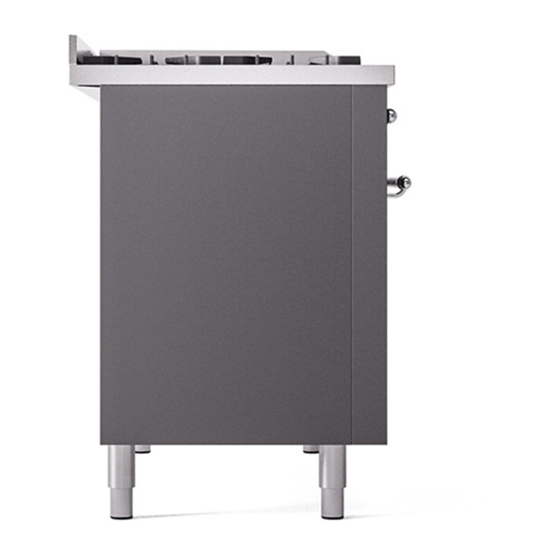 ILVE Nostalgie II 48 in Dual Fuel Range, 8 Burner, Griddle, Graphite Matte/Chrome, Liquid Propane