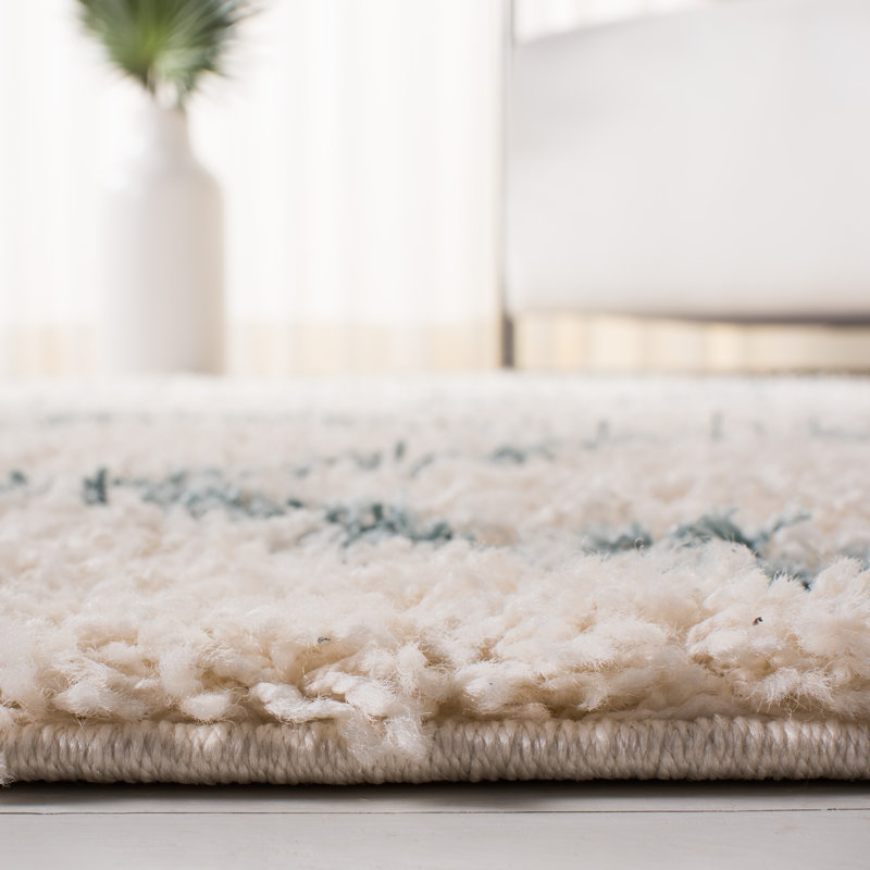Tapis géométrique ivoire / écume de mer, Rectangulaire 3 pi x 5 pi