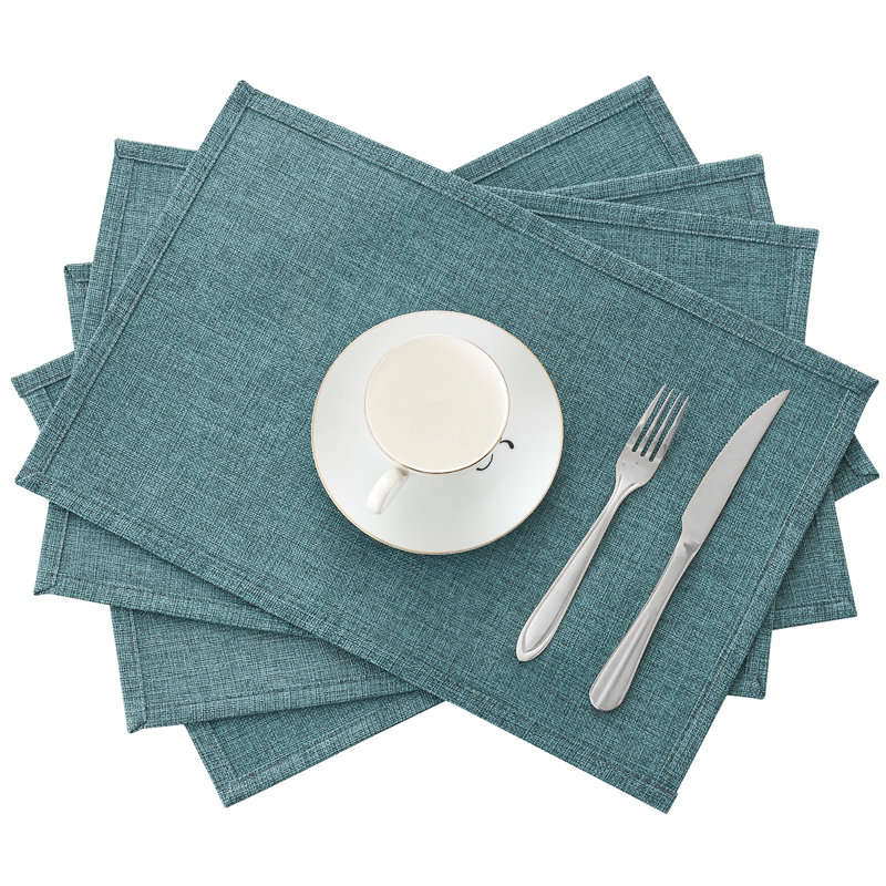 4-Pack Solid Linen Rectangular Placemats, Blue