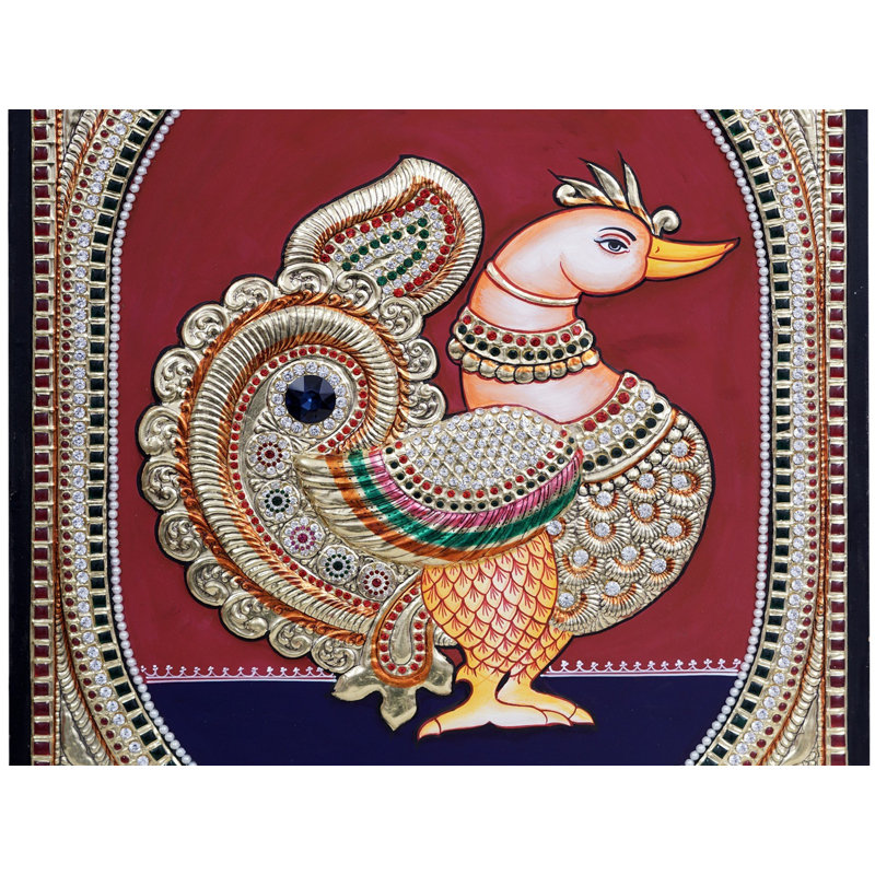 Magnifique oiseau, Annam Tanjore, peinture sur pierre | Couleur traditionnelle avec or 24 carats