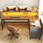 Bureau en forme de L avec bureau, bureau de bureau à la maison de 55 po avec tiroirs et tablettes de rangement, bureau de jeu en forme de L avec lumières DEL, prise de courant et tablette pour moniteur-1240675822