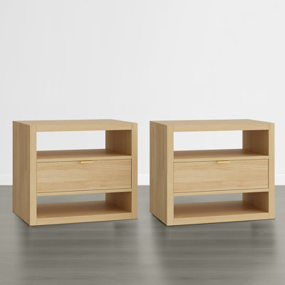 Hanzel Modern Minimalist Nightstand With Textured Finish & Open Storage Shelf(Set Of 2)