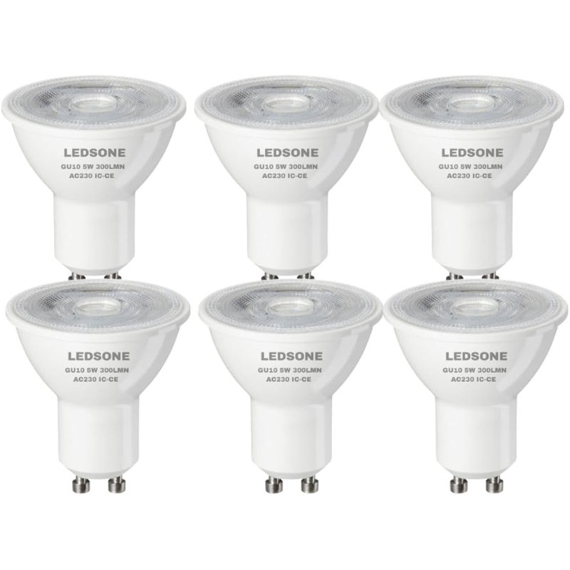 Pack of 6, GU10 LED Bulbs, 5W (50WEquivalent) Cool White 6400K, Non-Dimmable LED GU10 Spotlight Bulb, 550LM 100 Degree Narrow Beam Angle Energy Saving Non-dimmable 230V