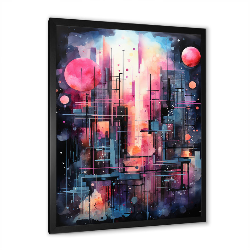 «Abstract Northern Pink Luminous Night 2 - Northern Lights», art mural, Cadre photo noir, H 40 po x l 30 po x P 1,5 po