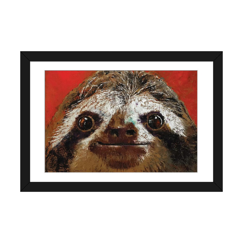 «Sloth», reproduction sur toile, H 16 po x l 24 po x P 1 po, Papier beaux-arts encadré noir, Blanc