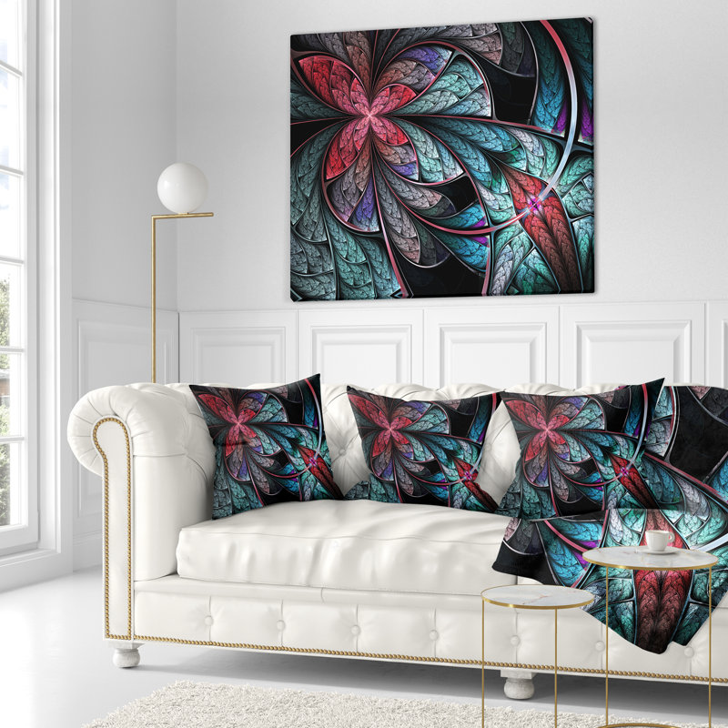 Oreiller à motif floral fractal, 16 po x 1 po, Coussin décoratif
