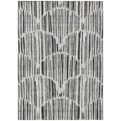 8' X 10' Gray Ivory And Charcoal Abstract Washable Indoor Outdoor Area Rug