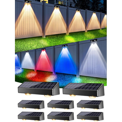 Solar Fence Lights Outdoor, 8 Pack 9 Colours & 11 Modes - Warm White/Cool White/RGB Colour Changing Solar Wall Lights, 100lm IP65 Waterproof Outdoor Lighting for Halloween Railing Wall Fence