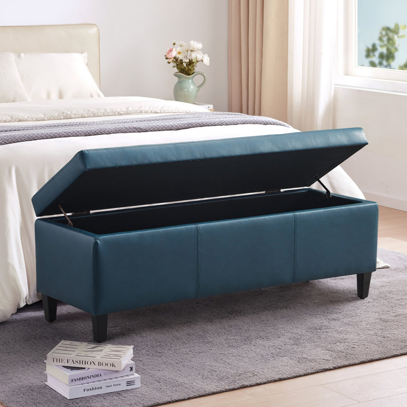 Faux Leather Upholstered Bench with Flip Top, Blue