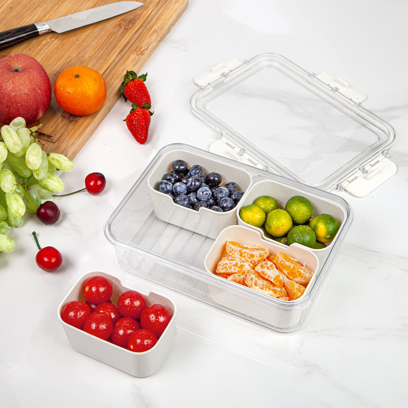 Doffin Snack Storage Container with 4 Compartments, BPA Free Plastic, Divided Serving Tray with Lid