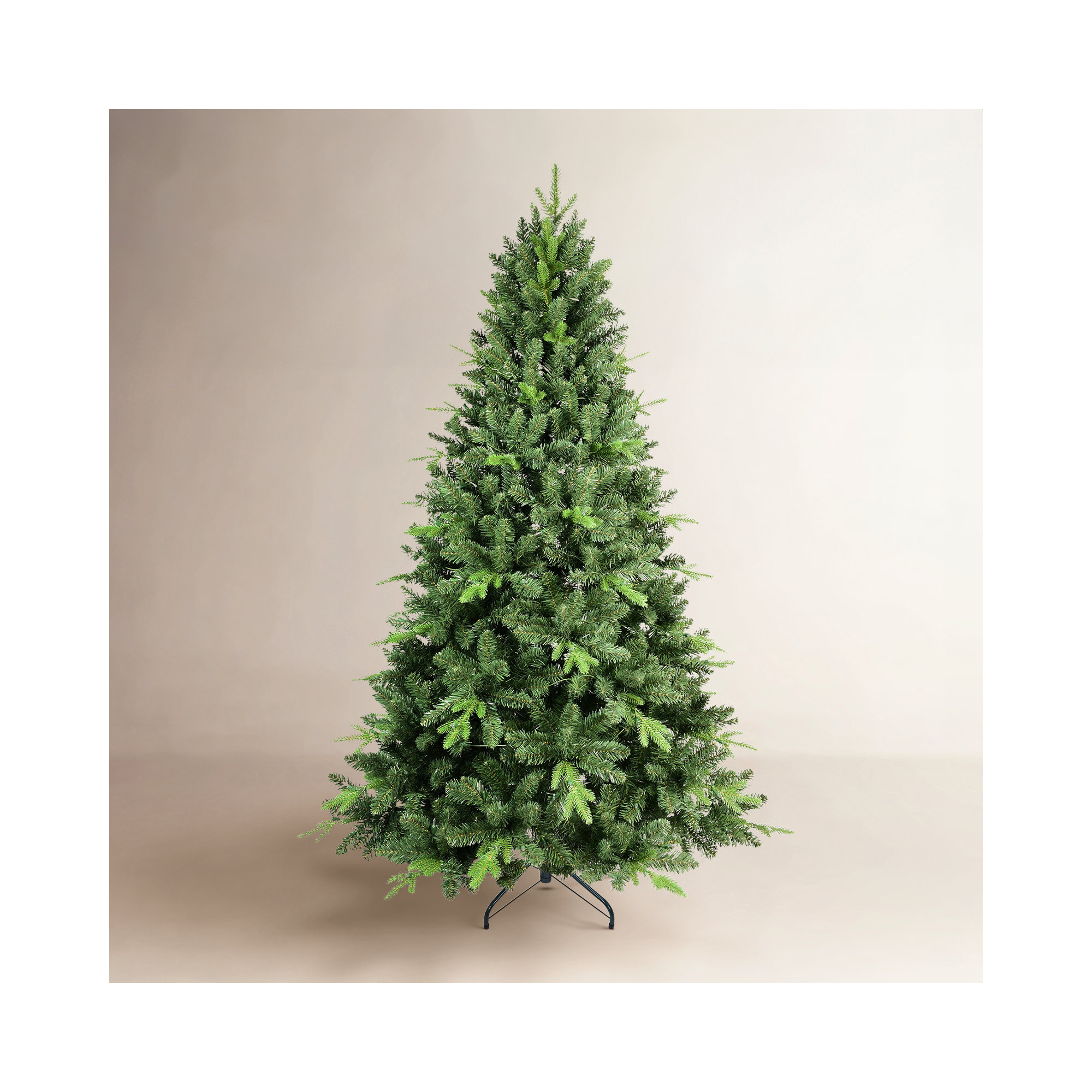 Unlit Artificial Christmas Tree with PVC/PE Mixed Branch Tips & Foldable metal base, 7.5'