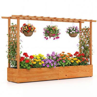 Arlmont & Co. 45″ H Pine Wood Planter Box With Trellis Hanging Roof Drainage Holes Raised Garden Bed  