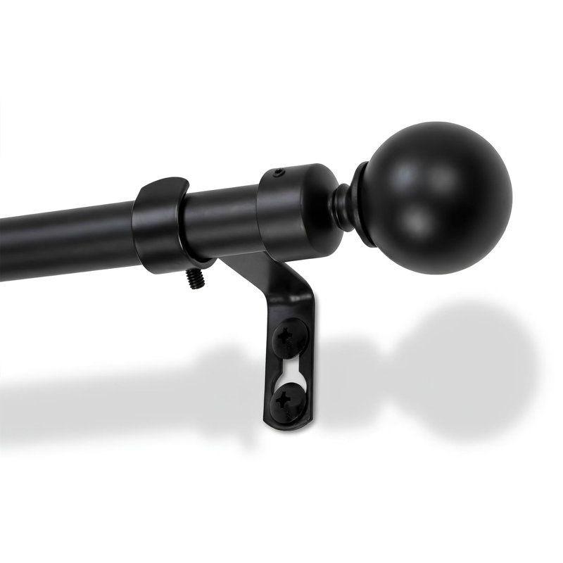 Adjustable 2cm Curtain Pole Set, 77 to 250cm, Matt Black