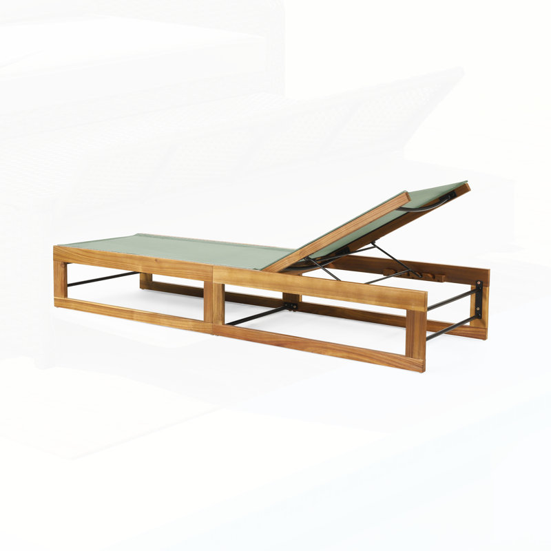 Chaise longue d'extérieur en filet avec structure en bois d'acacia durable, parfaite pour se détendre au soleil, Vert
