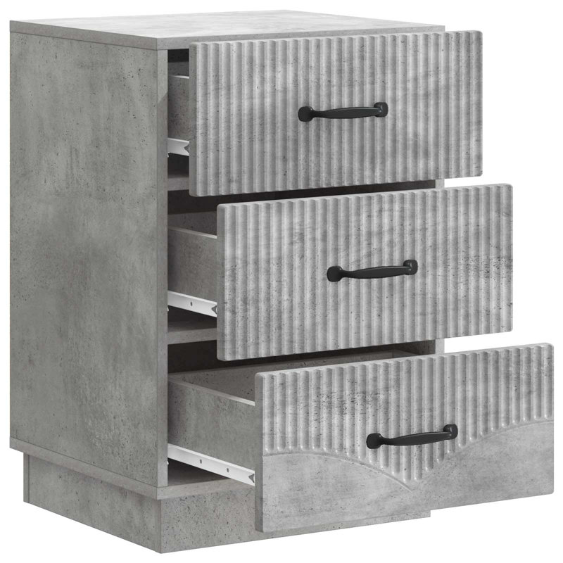 43cm W Manufactured Wood Bedside Table, Concrete Grey
