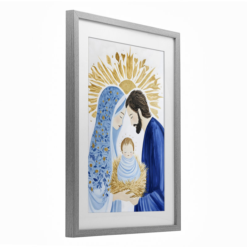 Reproduction sous verre de la nativité du nouveau-né, conception de Petal Prints Design, Cadre de ferme gris