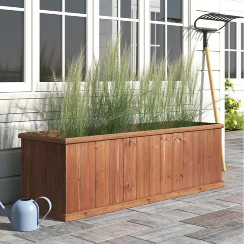Barros Outdoor Wood Planter Box, Brown, 15.25" H x 48" W x 15.25" D