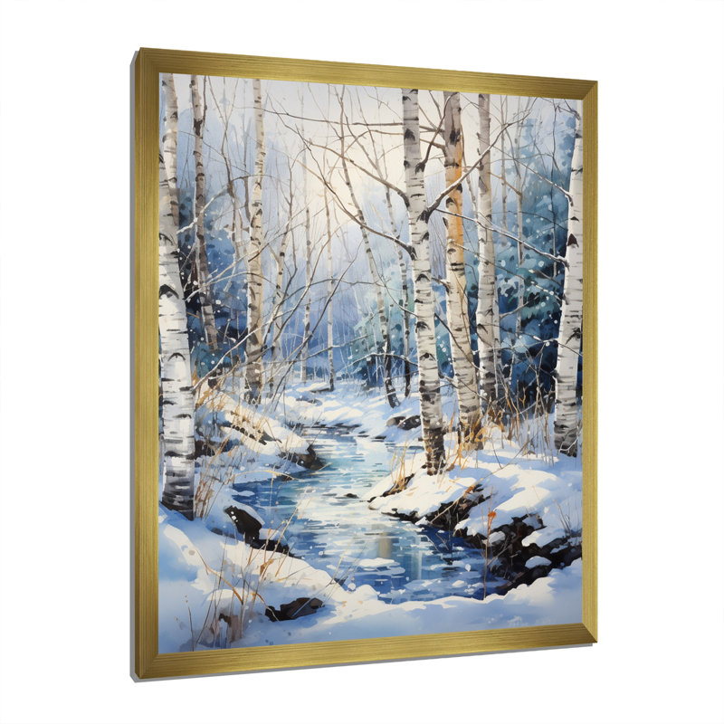 Vonny Birch Woods Winter Moonrise I - Tree Birch, art mural, H 20 po x l 12 po x P 1 po, Cadre doré simple