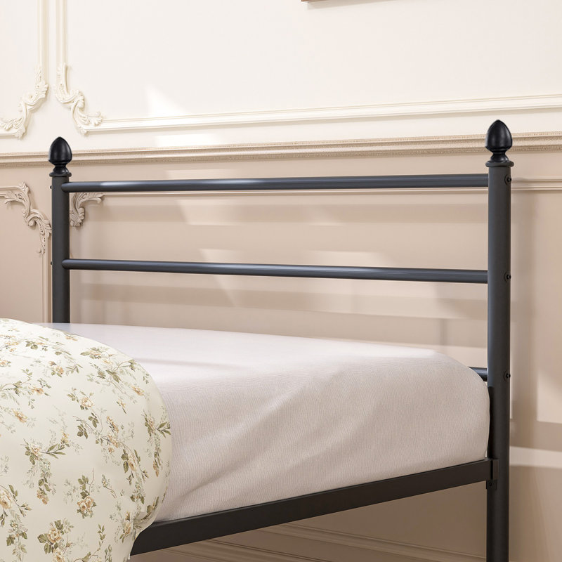 YT 28cm Metal Bed Frame with Headboard/ Steel Slat Support/Mattress Foundation, Single (3')