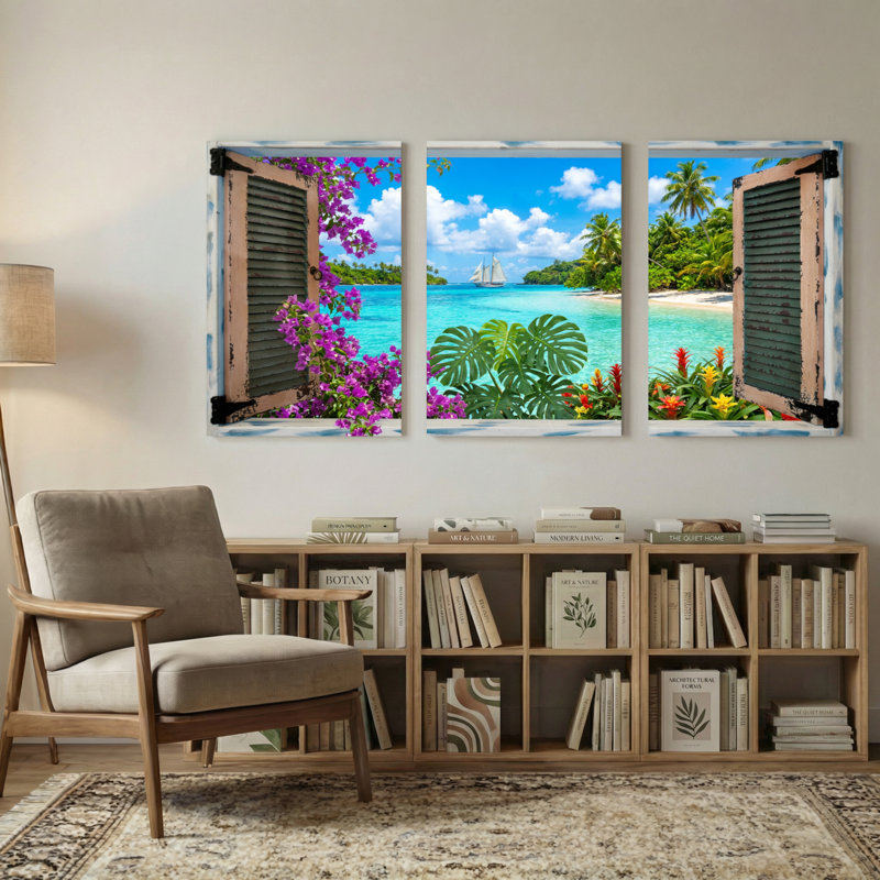 Paysage et nature, paradis tropical vue par la fenêtre, H 24 po x l 48 po