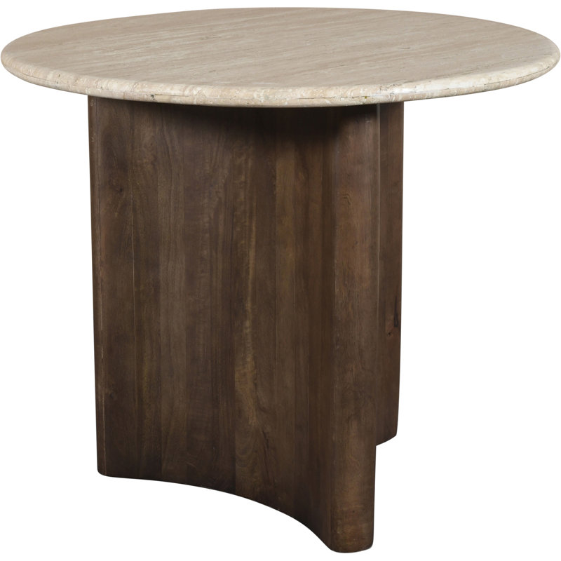 Table de salle à manger en travertin et bois de manguier 36 po Pietra, H 30 po x l 36 po x P 36 po