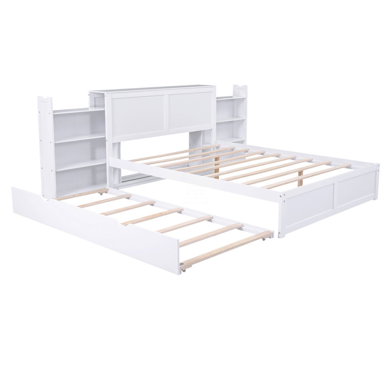 Grand lit plateforme avec rangement et tablettes gigognes