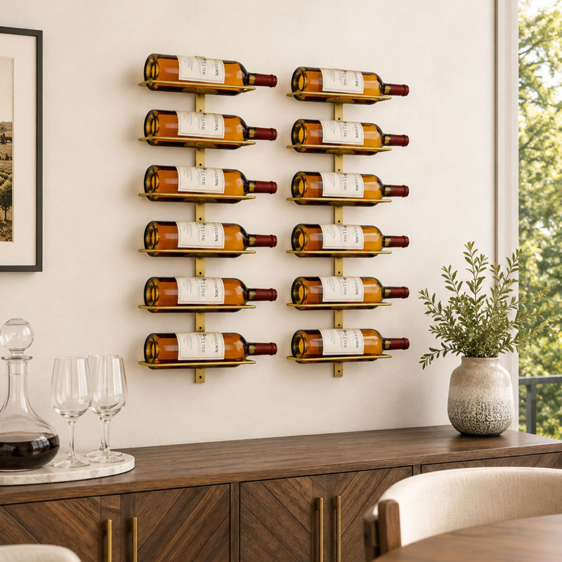 12 Bottle Wall Mounted Metal Wine Rack