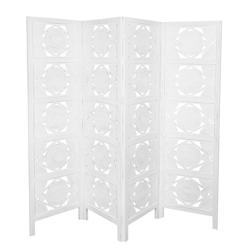 Bremmer 200cm W x 180cm H 4 - Panel Solid Wood Folding Room Divider, White