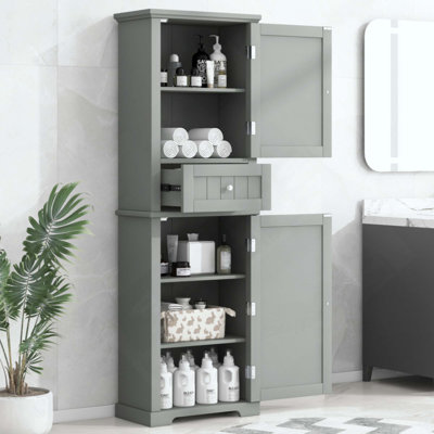 Tall Bathroom Storage Cabinet, Freestanding Storage Cabinet With Drawer And Adjustable Shelf, MDF Board With Painted Finish