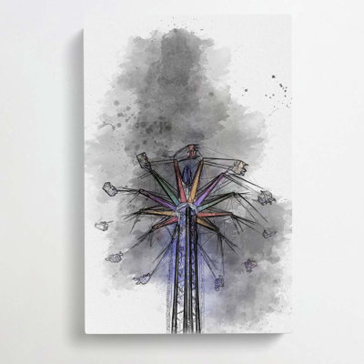 Carnival Ride At Night In Abstract - Wrapped Canvas Print