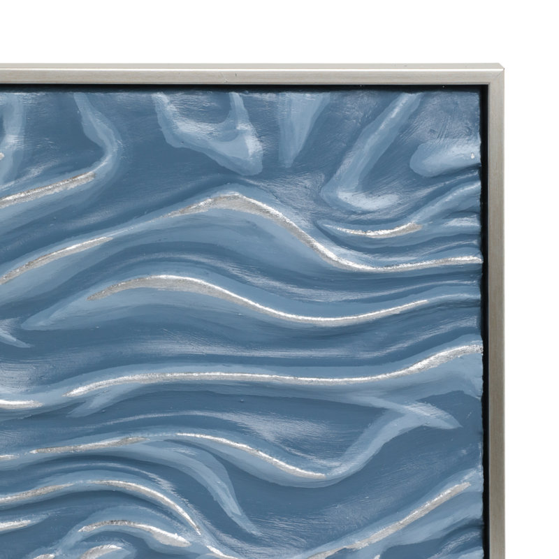 Ensemble de 3 décorations murales sur toile en verre et acrylique texturé bord de mer argenté et métallique 20 po pour la maison, le bureau, la chambre à coucher et le salon
