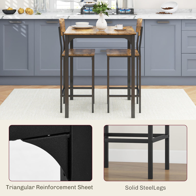 Rustic Brown and Black 3-Piece Pub Height Dining Set