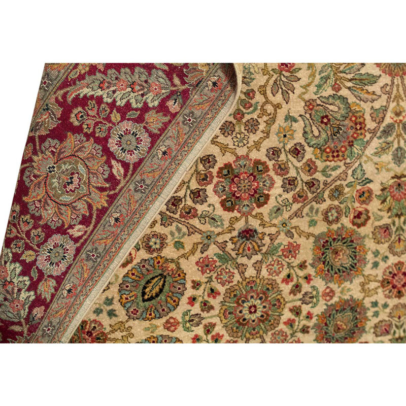 Tapis rouge / brun / vert tissé à la main, Rectangle 9 pi 1 po x 12 pi 12 po