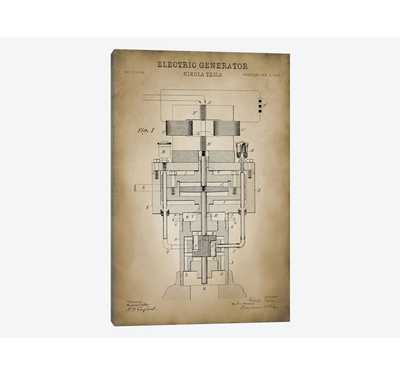 «Tesla Electric Generator», impression sur toile, H 40 po x l 26 po x P 1,5 po, Toile tendue, Pas de tapis