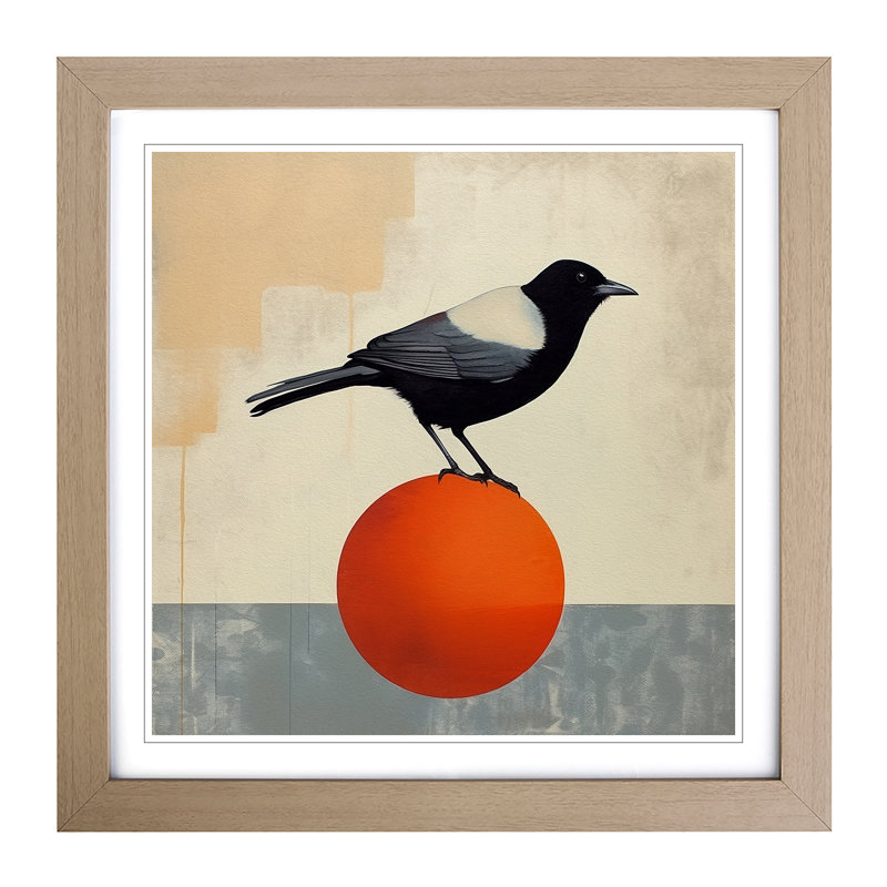 Crow Bauhaus No.3 - Single Picture Frame Print on Wood, Oak