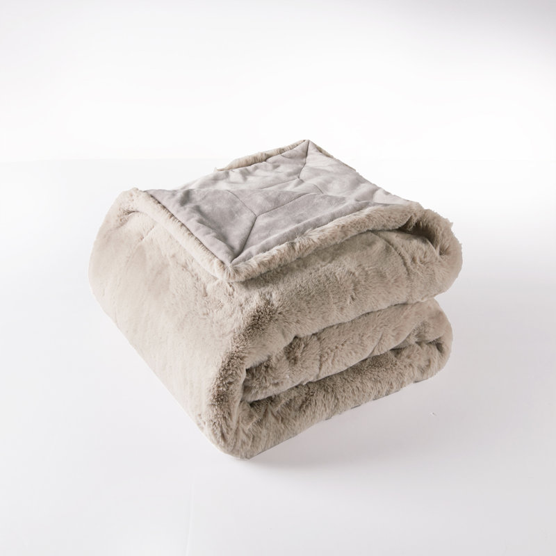 Jeté lourd en fausse fourrure, Cachemire pur, L 60 po x L 80 po