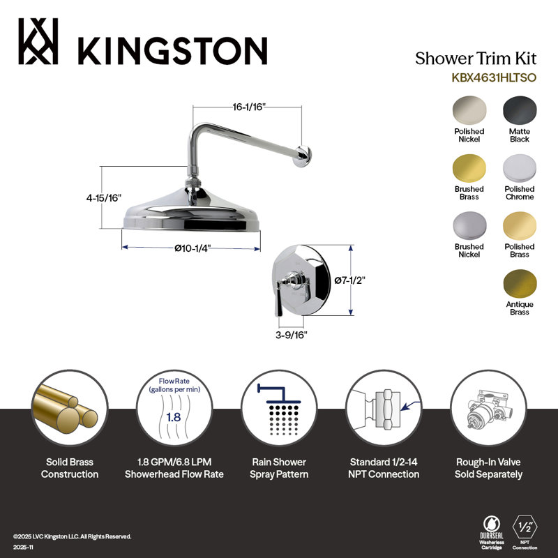 Kingston Brass Metropolitan Single-Handle Shower Faucet, Trim Only, Polished Chrome