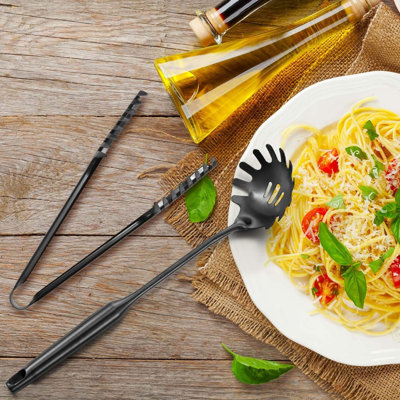 Ensemble de 2 cuillères à pâtes en acier inoxydable avec dents, grand ustensile à spaghetti, pince de 9,4 po et fourchette à pâtes de 13,6 po avec poignée à vide, cuillères à prise confortable pour la cuisine