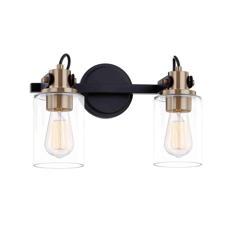 2 - Light Dimmable Vanity Light, Matte Black/Brushed Nickel Accents
