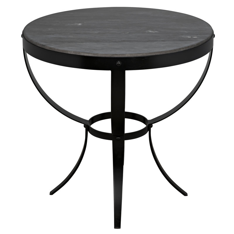 Byron 30" Round Marble Top Pedestal End Table in Stone and Metal
