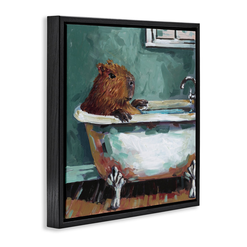Cadre flottant Capybara dans un bain moussant, design Studio Bautista, Cadre flottant noir de jais, H 18 po x l 18 po