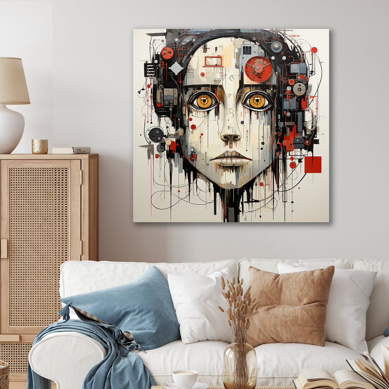 Robotic Minimalisme Portrait - Robot grand art mural, Toile tendue, H 24 po x l 24 po x P 1 po