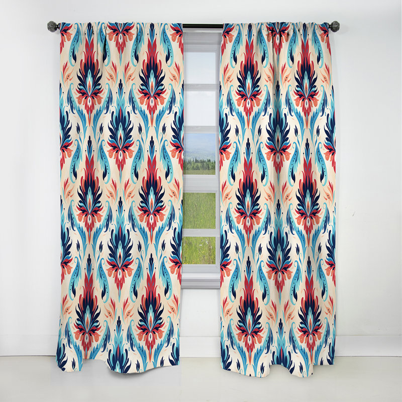 Ikat tribal rouge et bleu - Rideau ikat - Rideau ikat occultant en velours - 1 panneau, L 52 po x L 63 po