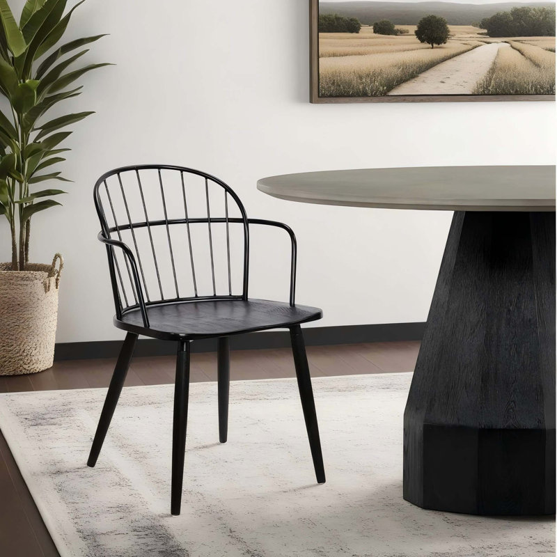 Chaise d'appoint à cadre industriel en acier avec assise en bois et profil mince