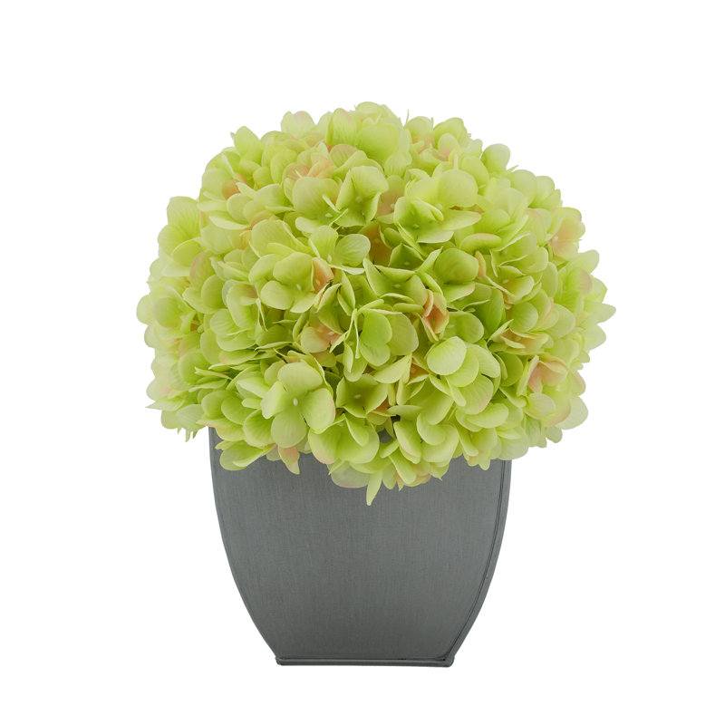 Fabric Hydrangea Arrangement in Pot, Black, Green