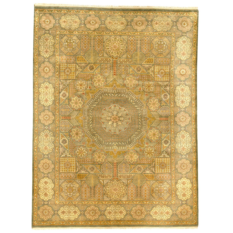 Tapis vert clair de haute qualité noué à la main