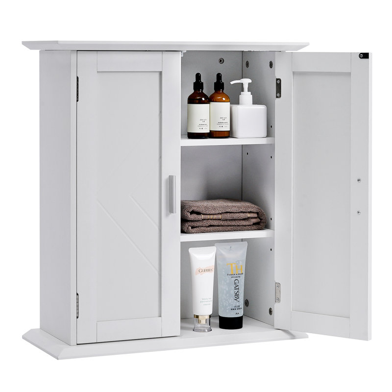 Bathroom Cabinet Wall Mounted With Adjustable Shelves Two Doors, Wood Hanging Cabinet Over Toilet Storage Medicine Cabinet