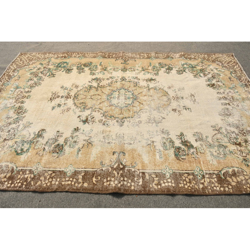 Grand tapis turc Oushak tissé à la main en beige pour un décor esthétique de salon et de salon